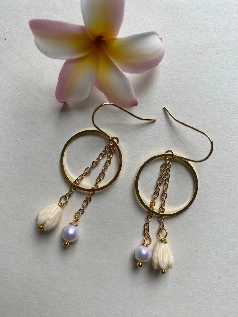 Handmade Pikake Earrings with Freshwater Pearl